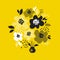 Contemporary spring floral design with yellow abstract flowers. modern geometry vector illustration.