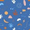 Contemporary summer seamless pattern with abstract shapes. Skate and surf funky print.