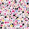 Contemporary vivid multicolor seamless pattern, splatter background with dots, spray paint.
