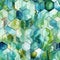 Contemporary watercolor hexagon pattern in blue and green (tiled)