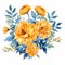 Contemporary Watercolor Marigold Arrangement On Isolated White Background