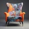 Contemporary Wingback Chair With Colorful Caricature Pattern