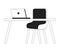 Contemporary workspace laptop chair black and white 2D cartoon object