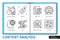 Content analysis infographics linear icons collection