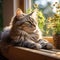 A content cat lounging on a windowsill with its paws crossed.