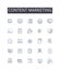 Content marketing line icons collection. Social nerking, Brand management, Digital advertising, Web optimization, Mobile