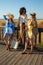 Contented female friends going to beach