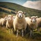 A contented group of sheep peacefully grazing on a green pasture, their fluffy coats swaying in the breeze by AI generated