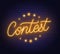 Contest neon sign on brick wall background.