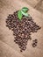 Continent Africa and the Island of Madagascar from fresh roasted Grains of Robusta Arabica Coffee