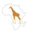 Continent map of Africa vector contour silhouette  with giraffe. Travel invitation card for Africa nature.