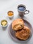 Continental breakfast with French chocolate croissants, butter,