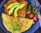 Continental breakfast-omelette toast with avocado salad