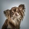 Continental Toy Spaniel portrait against grey background