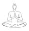 Continuous graphic drawing of one line. The meditating man sits in the lotus position. The concept of yoga, peace of mind,