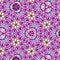 Continuous kaleidoscope floral mosaic pattern on pink and violet background