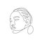 Continuous line abstract face. Contemporary minimalist female portrait. Hand drawn line art of woman with topknot hair