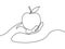 Continuous line apple in hand. Vector illustration.