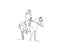 Continuous line art drawing of woman riding horse. Minimalist black jockey outline design. editable active stroke vector