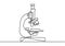 Continuous line art science research microscope. Biology micro technology medicine business design one sketch outline drawing