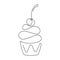 Continuous line cupcake with cherry on top isolated on white background. Vector illustration.