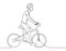 Continuous line cyclist on a bicycle in competitions, drawn by hand. Icon, vector, picture, tattoo.
