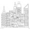 Continuous line digital microchip City concept