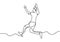 Continuous line drawing of athlete long jump. Young energetic athlete exercise to land on sand pool after jumping vector