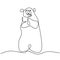 Continuous line drawing of bears. Cute grizzly bear is standing in winter hand drawn minimalism style. Wild mammal animal concept