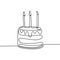 Continuous line drawing Birthday cake with candle. Symbol of celebration happy moment on white background vector illustration