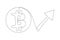 Continuous line drawing bitcoin crypto currency appreciation. Green Bitcoin icon with increasing arrow vector