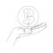 Continuous line drawing bitcoin in hand. For the design of materials, social networks and banners. Vector illustration.