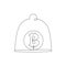 Continuous line drawing, bitcoin under glass dome vector illustration. Safe money concept. Financial insurance.