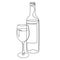 Continuous line drawing. Bottle and glass of wine. Vector illustration.