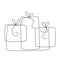 Continuous Line Drawing boxes with gifts, purchases. Trendy one line draw design vector illustration