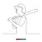 Continuous line drawing of The boy is standing in a helmet and with a baseball bat. Silhouette of a young baseball player.