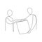 continuous line drawing of business man handing an award to his winning coleague and handshake him