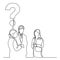 Continuous line drawing of business people talking about a quest