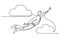 Continuous line drawing of business person - flying in the sky