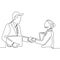 continuous line drawing of business persons shaking hands. Concept of a couple finishing their project