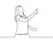 Continuous line drawing of business presentation business woman trainer pointing. Continuous one line woman points to