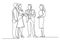Continuous line drawing of business professionals standing meeting