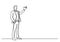 Continuous line drawing of business situation - standing businessman making presentation