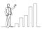 Continuous line drawing of business situation - standing businessman presenting rising charts