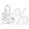 Continuous line drawing Businesswoman and interest rate icon vector illustration concept