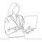 Continuous line drawing businesswoman working on laptop