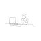 continuous line drawing of ceo sitting behind computer. isolated sketch drawing of ceo sitting behind computer line concept.