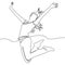 Continuous line drawing of cheering jumping woman