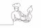 continuous line drawing of chef cooking big meal food vector illustratiom