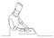Continuous line drawing of chef cutting food ingredients
